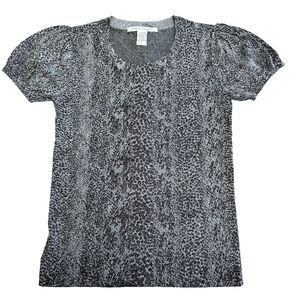Diane Von Furstenberg Grey Black Sparkly Leopard Print Knit Sweater SZ P/XS